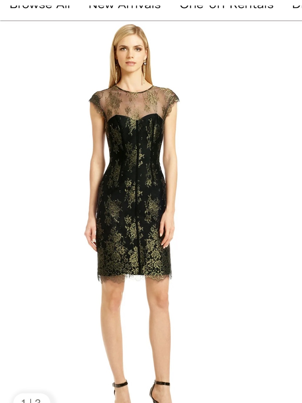 Monique Lhuillier Black and Gold Lace cocktail dress Super chic
